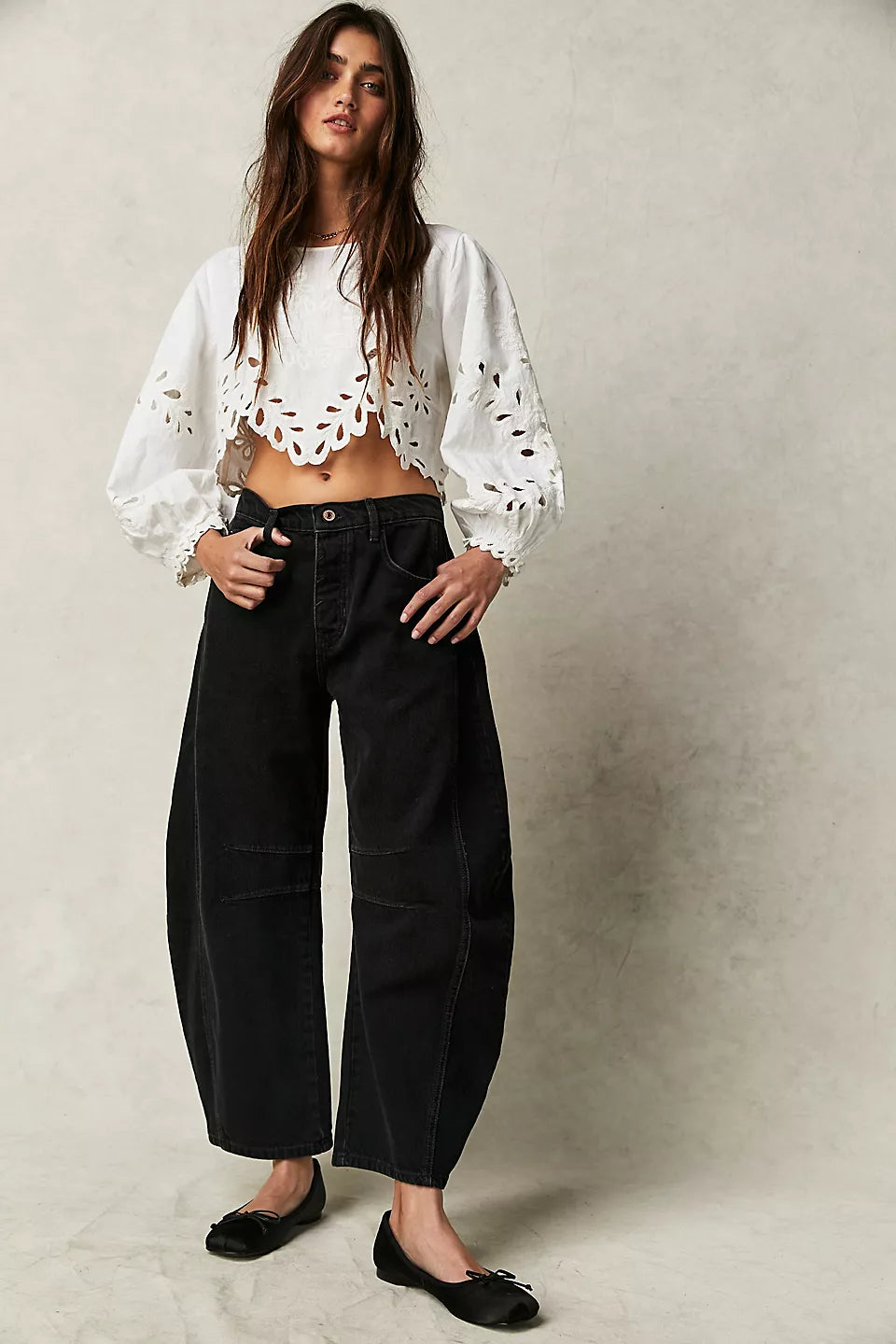 We The Free Good Luck Mid-Rise Barrel Jeans - Black