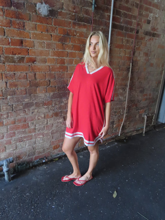 (PRE ORDER) STUDIO T-SHIRT STRIPE EVERYDAY DRESS - CHILLI MINI