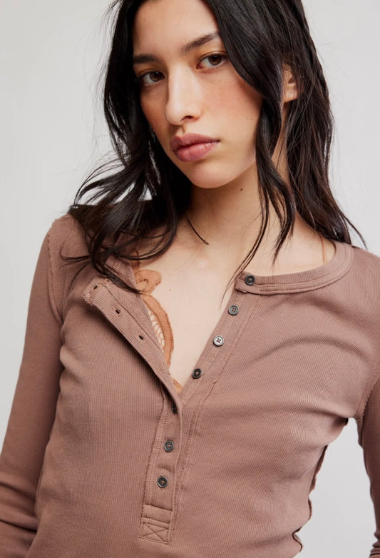 Cotton Henley Top | Free People Jamie Henley - Sepia Clay