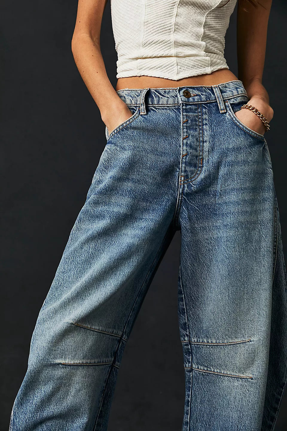 Mid rise denim barrel jeans by Free people, Barrel leg, light wash denim