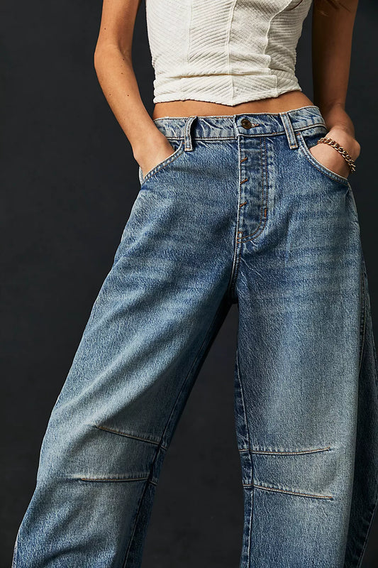 Mid rise denim barrel jeans by Free people, Barrel leg, light wash denim