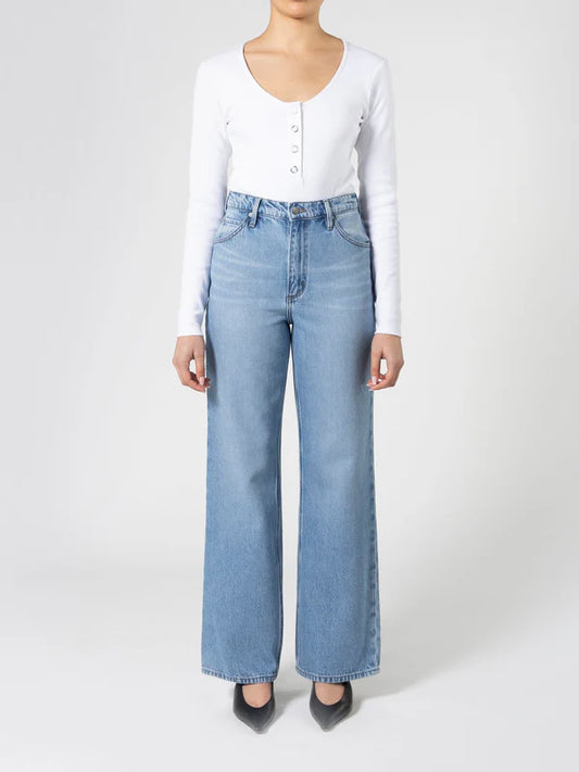 Women’s wide straight leg light washed denim jeans by Nobody Denim