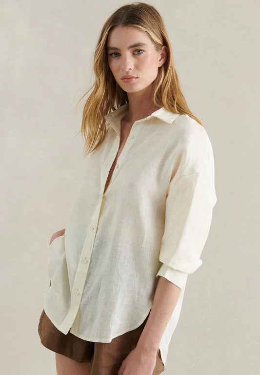 Boyfriend Linen Shirt - Pale Yellow