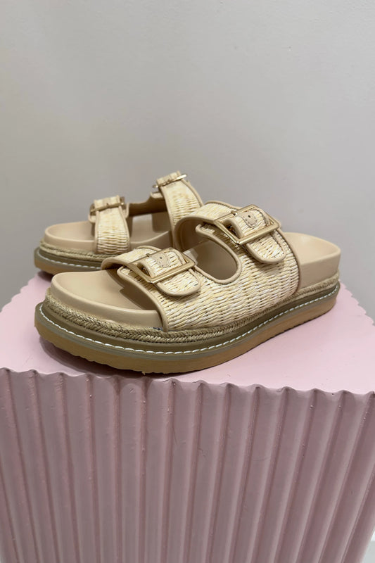 Billini Adonis Platform Slide | Cream Raffia