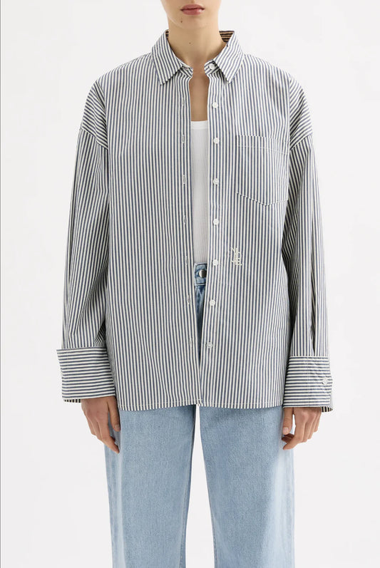 Organic Poplin Shirt - Navy Stripe