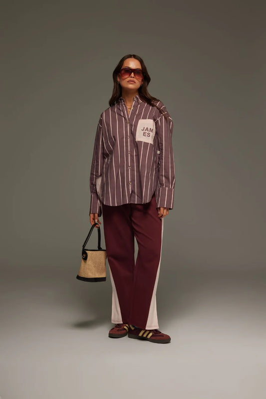 Alpine Cotton Stripe Shirt - Red Wine