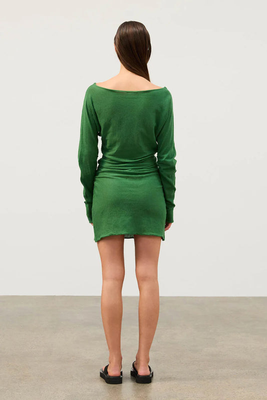 Gathered Knit Dress - Tallow Green