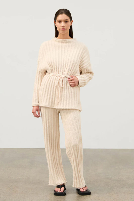 Textured Stripe Knit Pant - Coconut