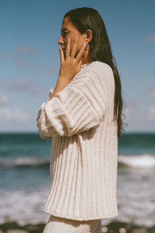 Textured Stripe Knit Tunic - Coconut