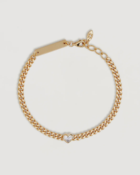 18k Gold Vermeil Radiant Heart Engravable Curb Bracelet