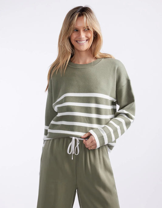 Lottie Stripe Sweater - Khaki/White