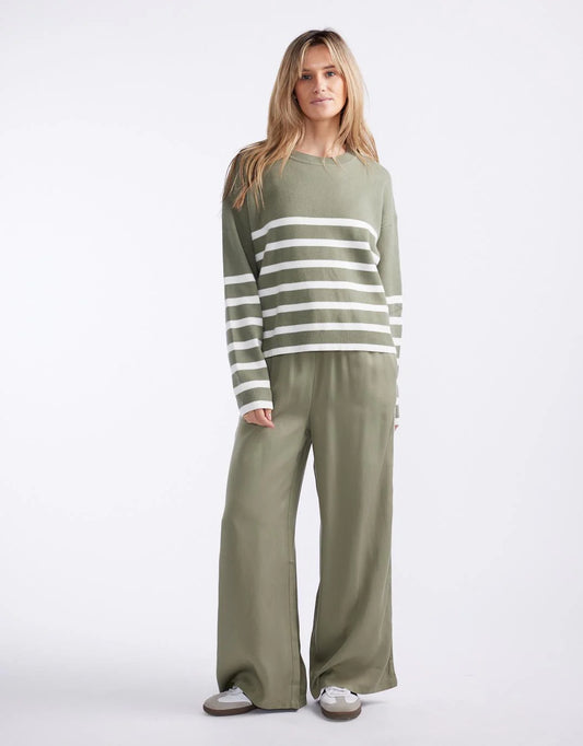 Lottie Stripe Sweater - Khaki/White