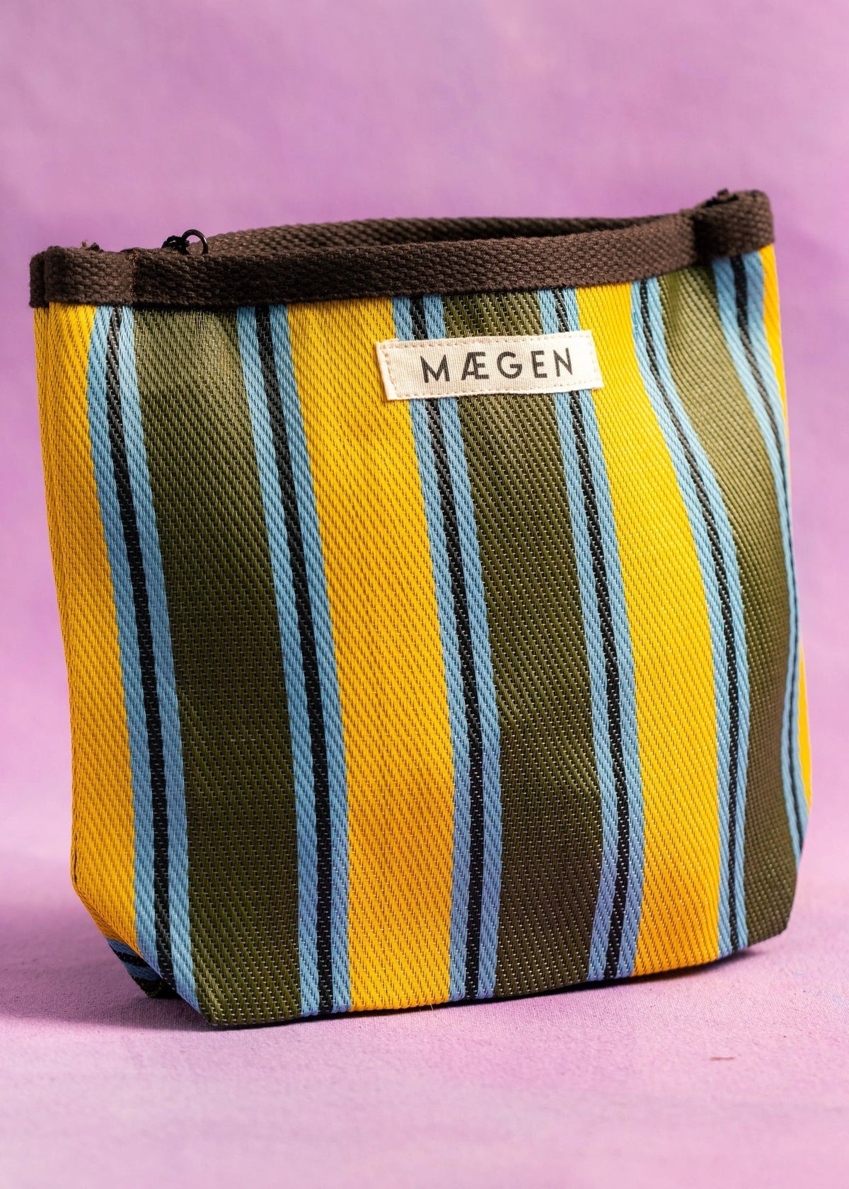 The Striped Pouch in Chocolate/Yellow/ Olive