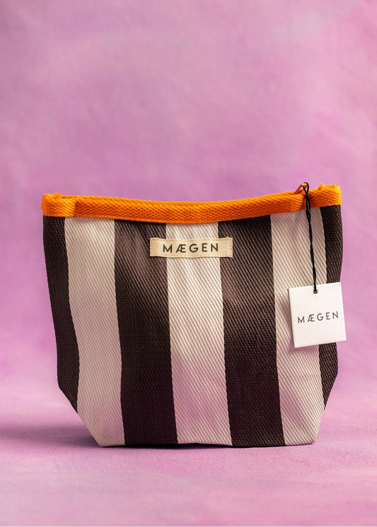 The Striped Pouch in Orange/ White/ Aubergine
