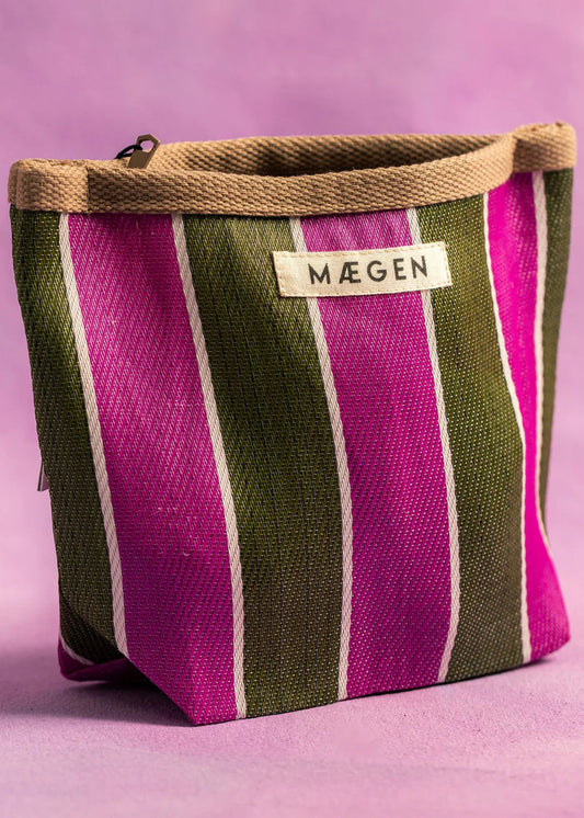 The Striped Pouch in Brown/ Olive/ Pink