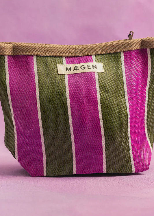 The Striped Pouch in Brown/ Olive/ Pink