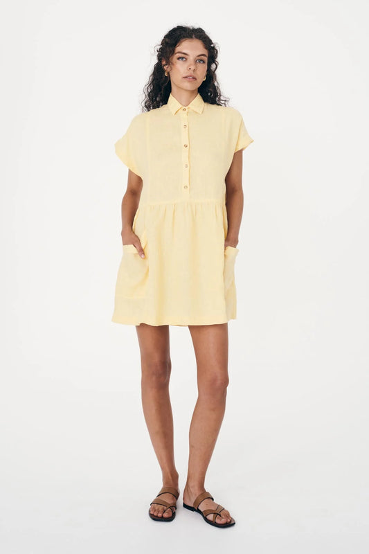GINA LINEN MINI DRESS - LEMON