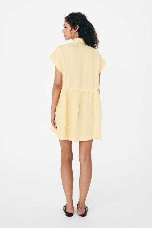 GINA LINEN MINI DRESS - LEMON