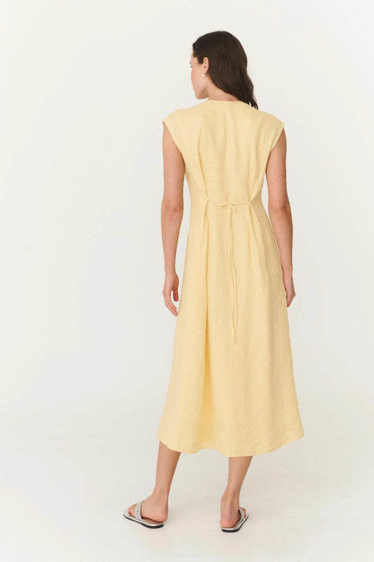 MIRA LINEN MIDI DRESS - LEMON