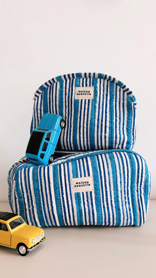 Makeup Bag - Striped Blue