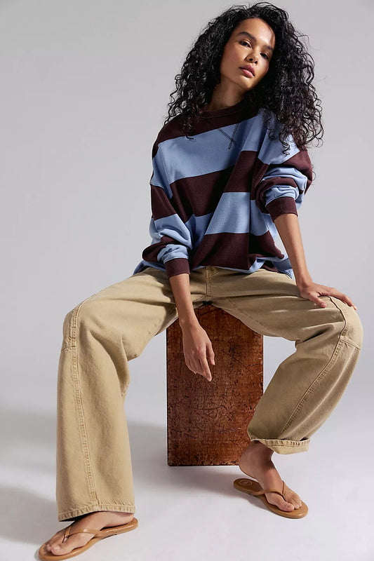 We The Free Classic Striped Oversized Crewneck - Periwinkle Combo