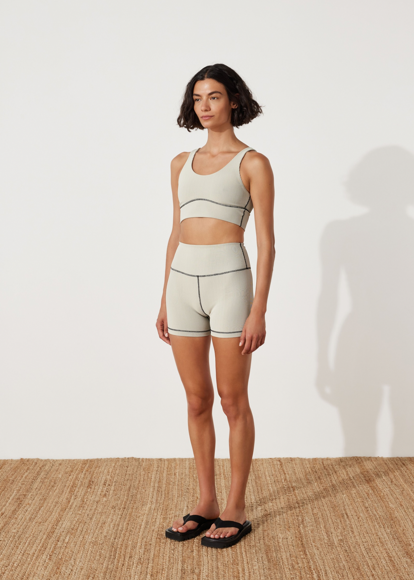 Coconut Stripe Rib Short - Coconut Stripe