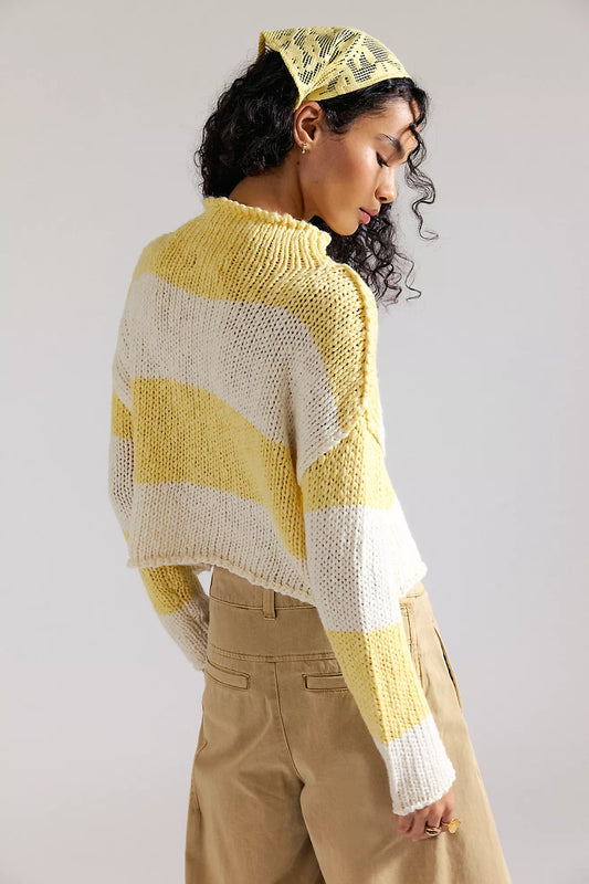 Opal Rollneck Knit Stripe Sweater - Lemon Combo