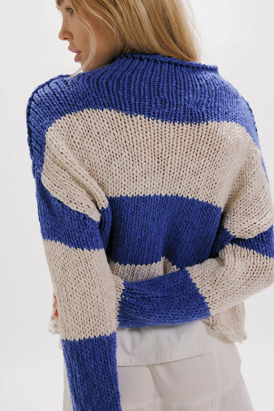 Opal Rollneck Knit Stripe Sweater - Cobalt
