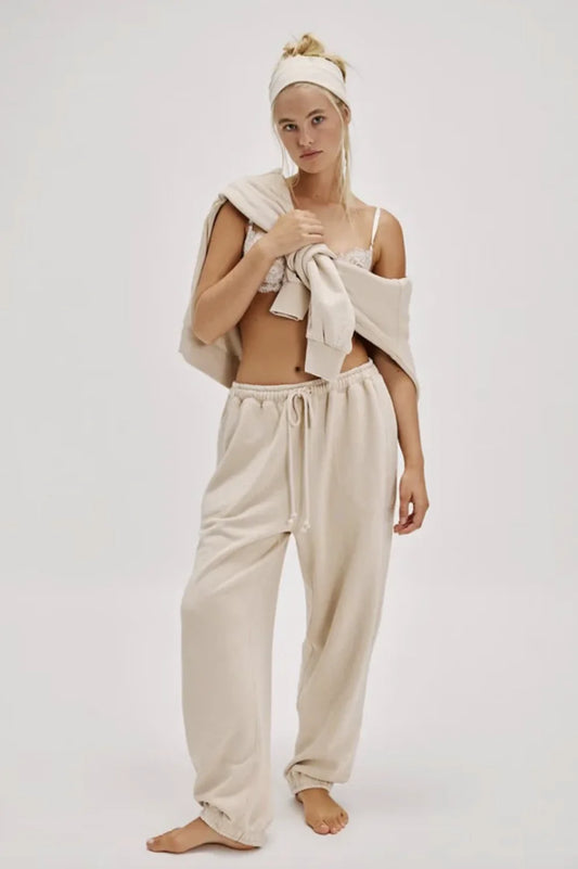 Free People Slow It Down Jogger Morning Oat - cotton joggers, Studio Row Australia
