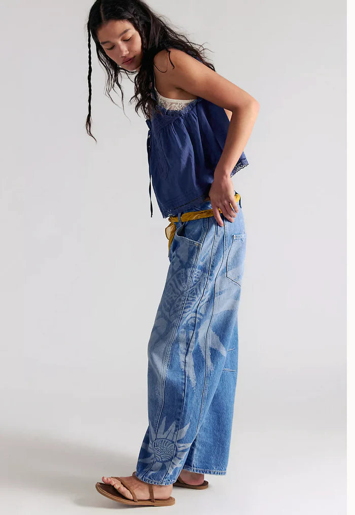 We The Free Good Luck Barrel Printed Jeans