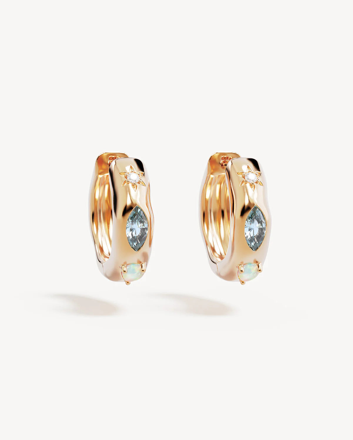 By Charlotte gold vermeil evil eye hoop earrings with opal and cubic zirconia, Australian jewellery