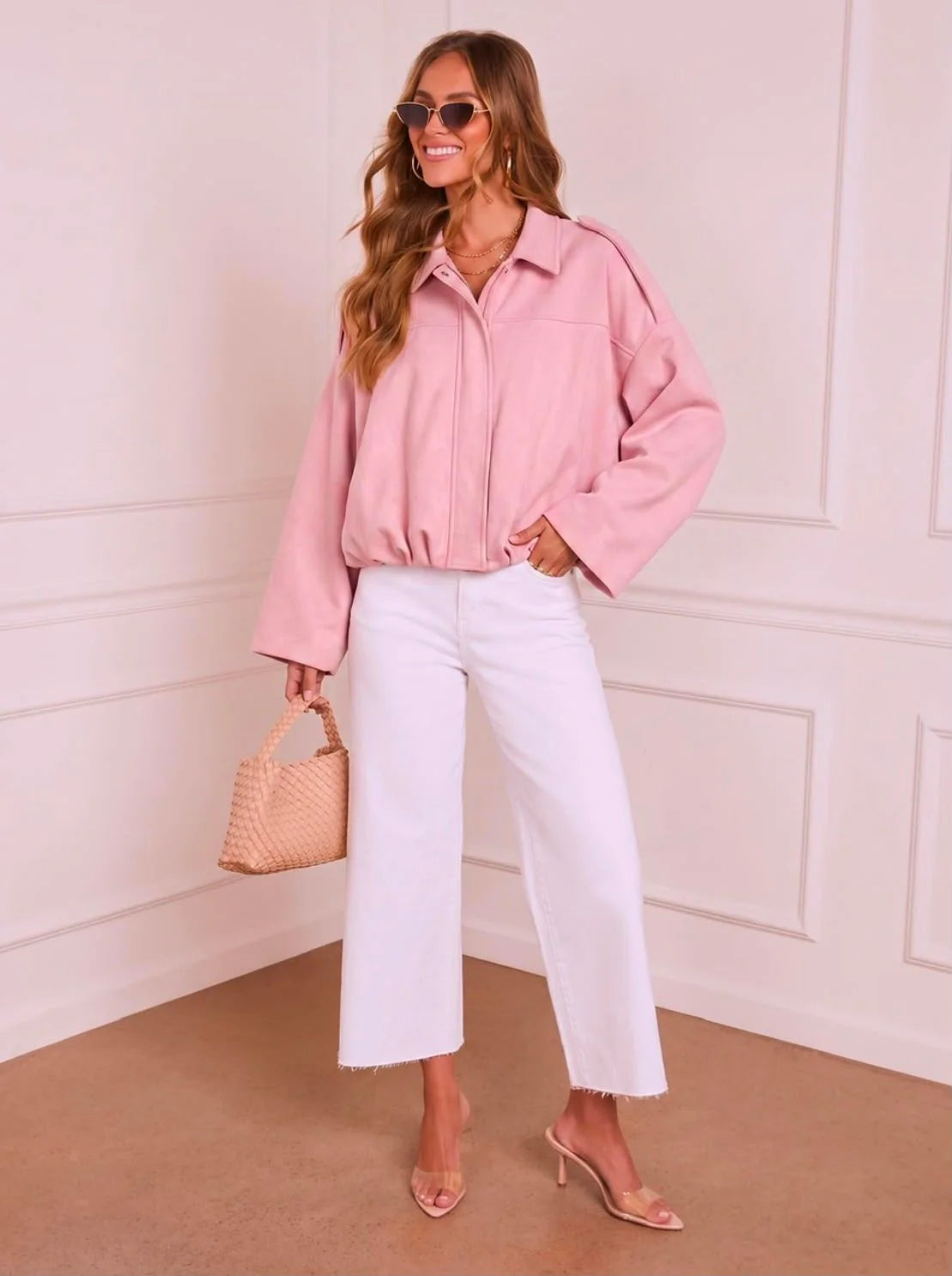 Suede Bomber Jacket Pink Australia | Studio Row