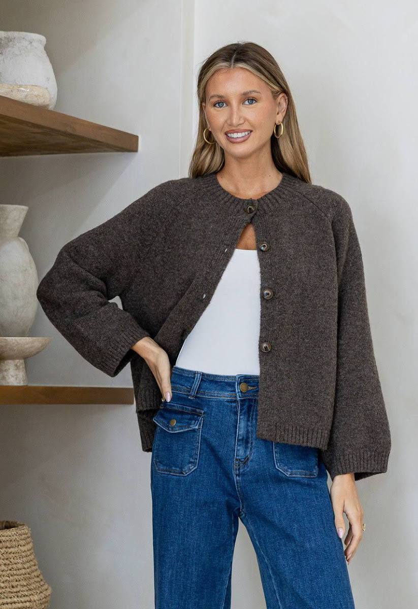 Lennox Long Sleeve Cardi Chocolate | Studio Row Australia