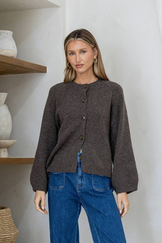 Lennox Long Sleeve Cardi Chocolate | Studio Row Australia