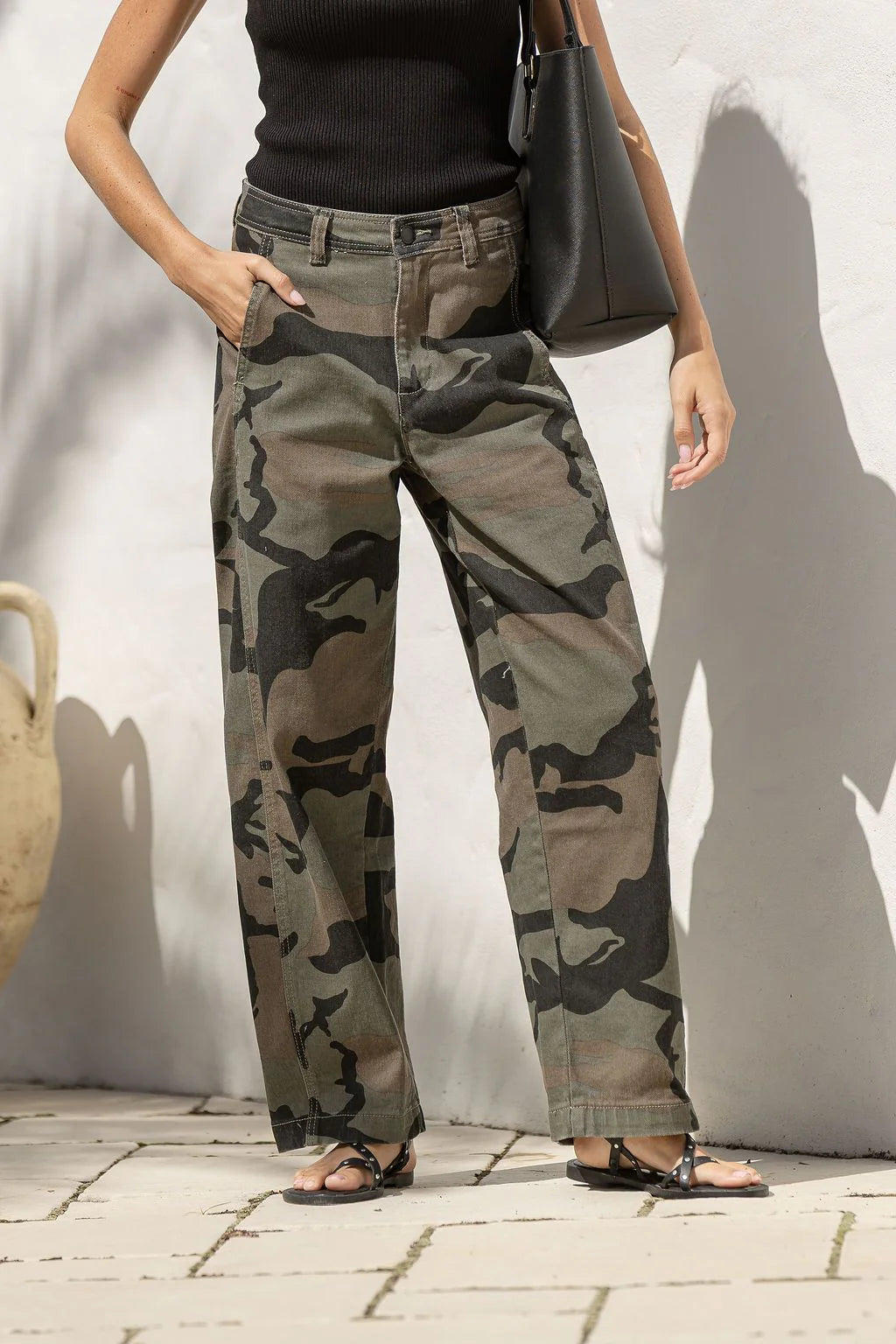 Stretch Camo Barrel Jean Khaki | Studio Row Australia
