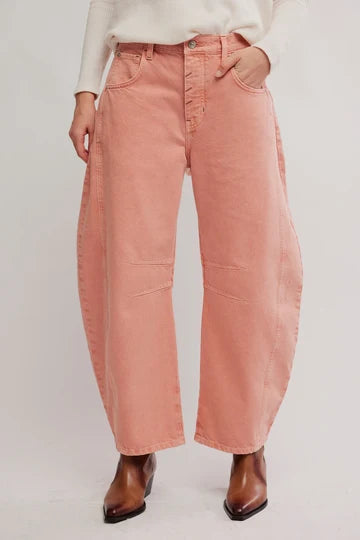 Good Luck Mid Rise Barrel Jeans in Desert Petal — Free People slouchy mid-rise barrel-leg jeans in dusty pink
