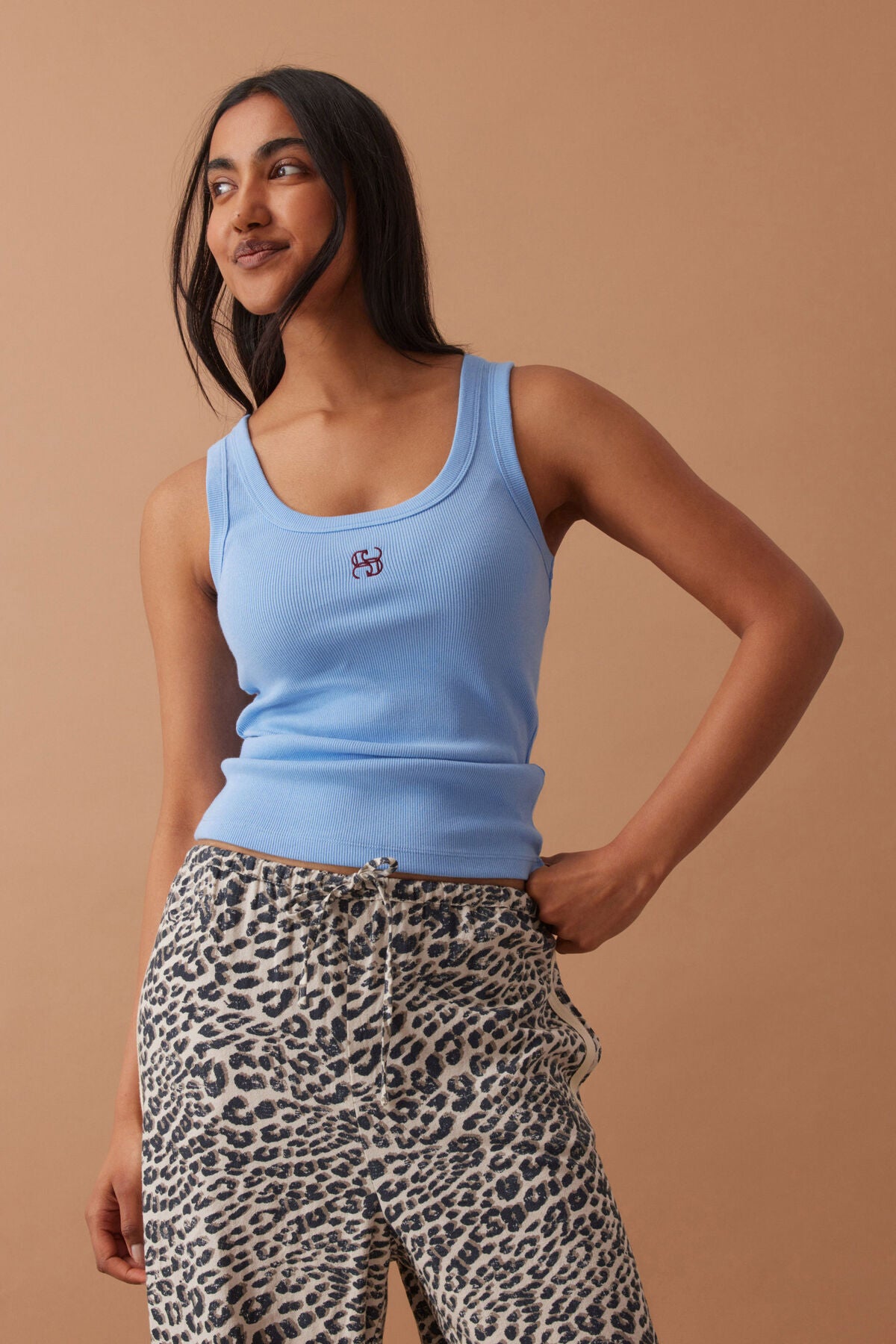 Zoe Contour Rib Scoop Tank | Organic Cotton Rib Baby Blue