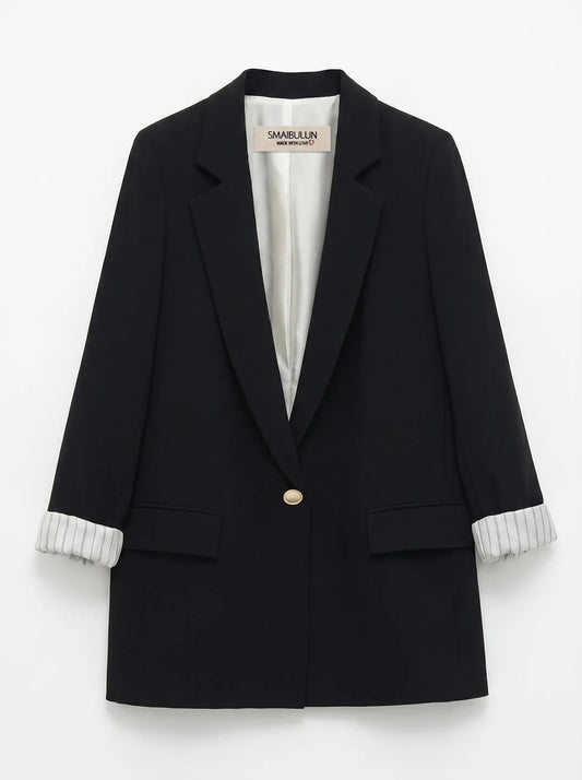 Black Pinstripe-Lined Blazer | Smaibulun AU