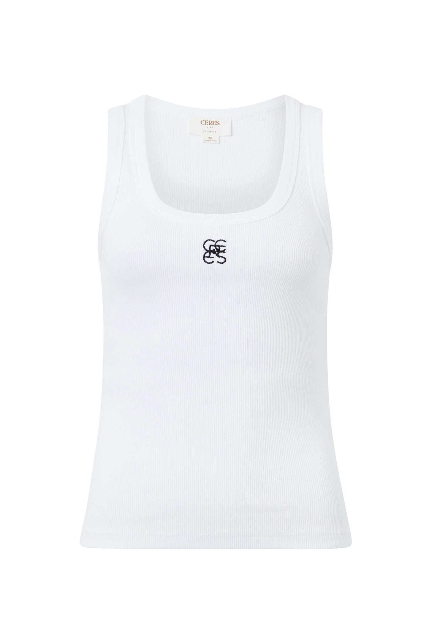 Zoe Contour Rib Scoop Tank – White | Ceres Life