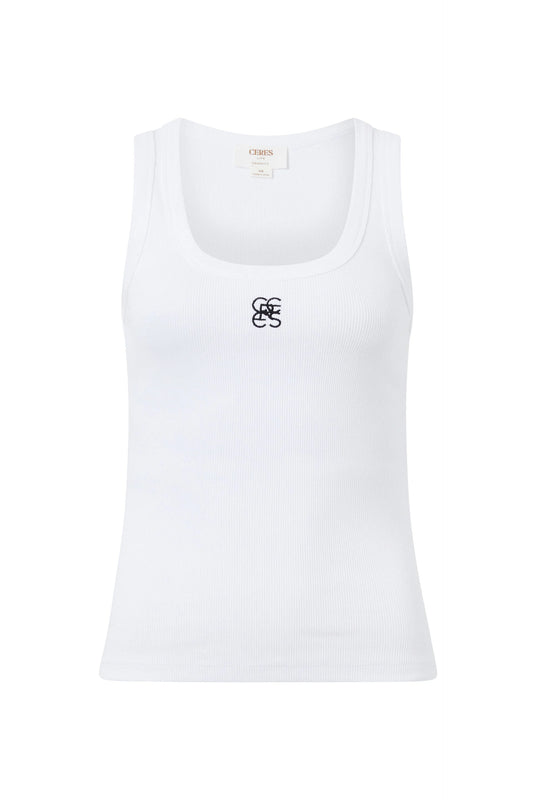 Zoe Contour Rib Scoop Tank – White | Ceres Life