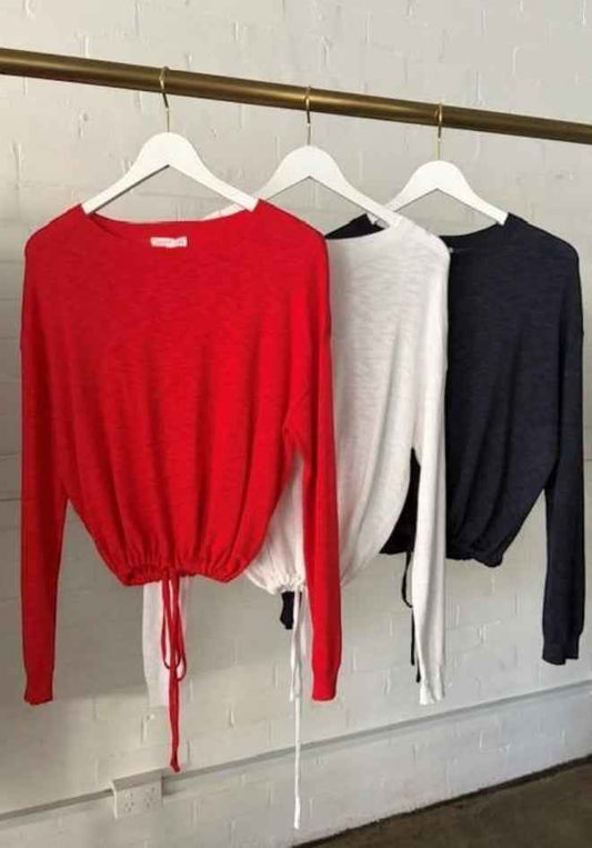 Little Lies Hailey Drawstring Top Red | White Cotton Top AU