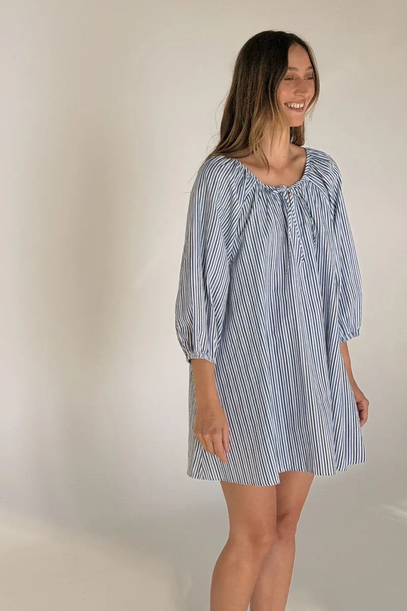 Poplin Mini Dress - Blue Pin Stripe | Zulu & Zephyr AU