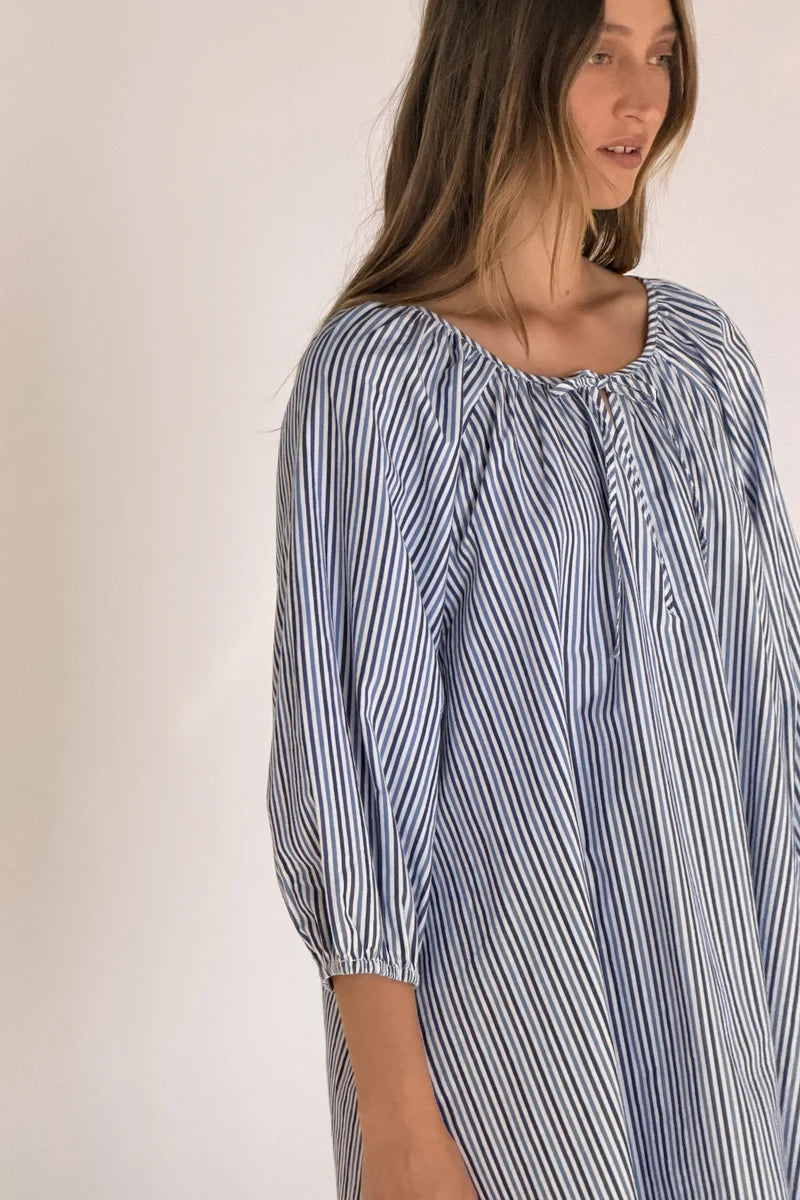 Poplin Mini Dress - Blue Pin Stripe | Zulu & Zephyr AU