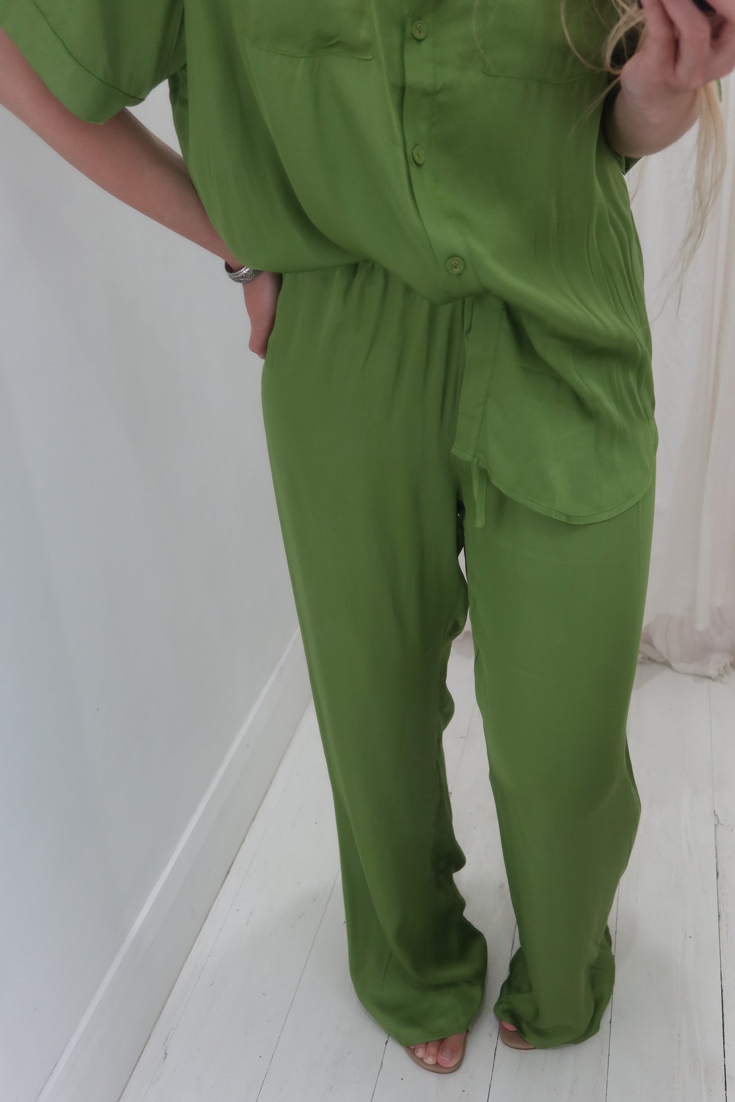 Elastic Waist Pants - Moss