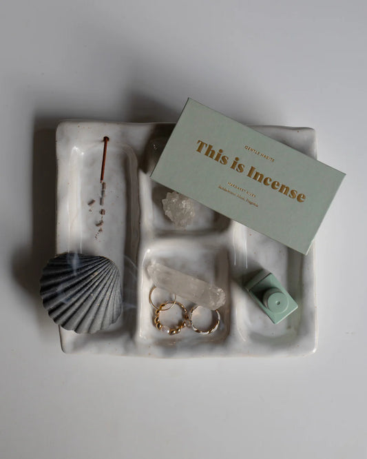 Decorative platter with incense holder by Gentle Habits, ceramic white natural platter for jewellery, incense, accessories 