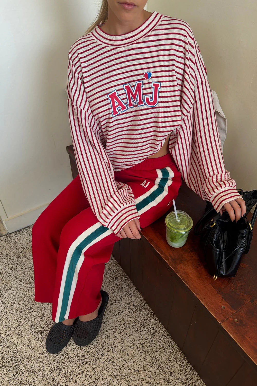 AMJ Waffle Long Sleeve Top-Red Alert