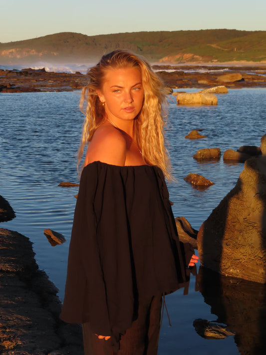 Woman’s tie up cotton top by Studio Row designed in Newcastle, made in Bali