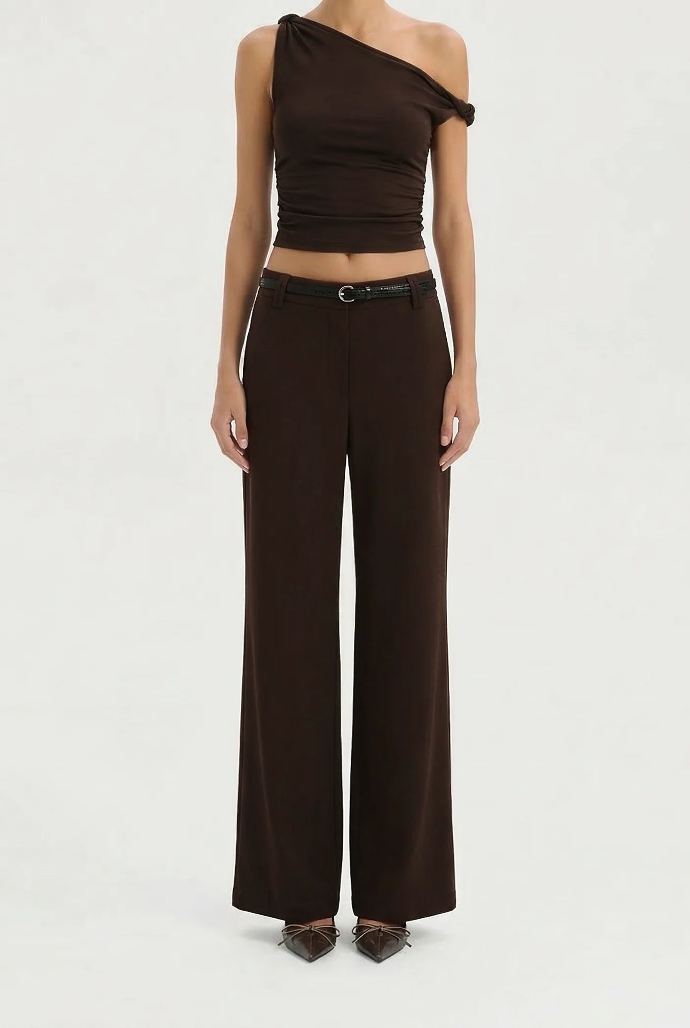 Women’s tailored linen pant in chocolate brown by Summi Summi, elevated business casual