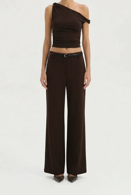 Women’s tailored linen pant in chocolate brown by Summi Summi, elevated business casual