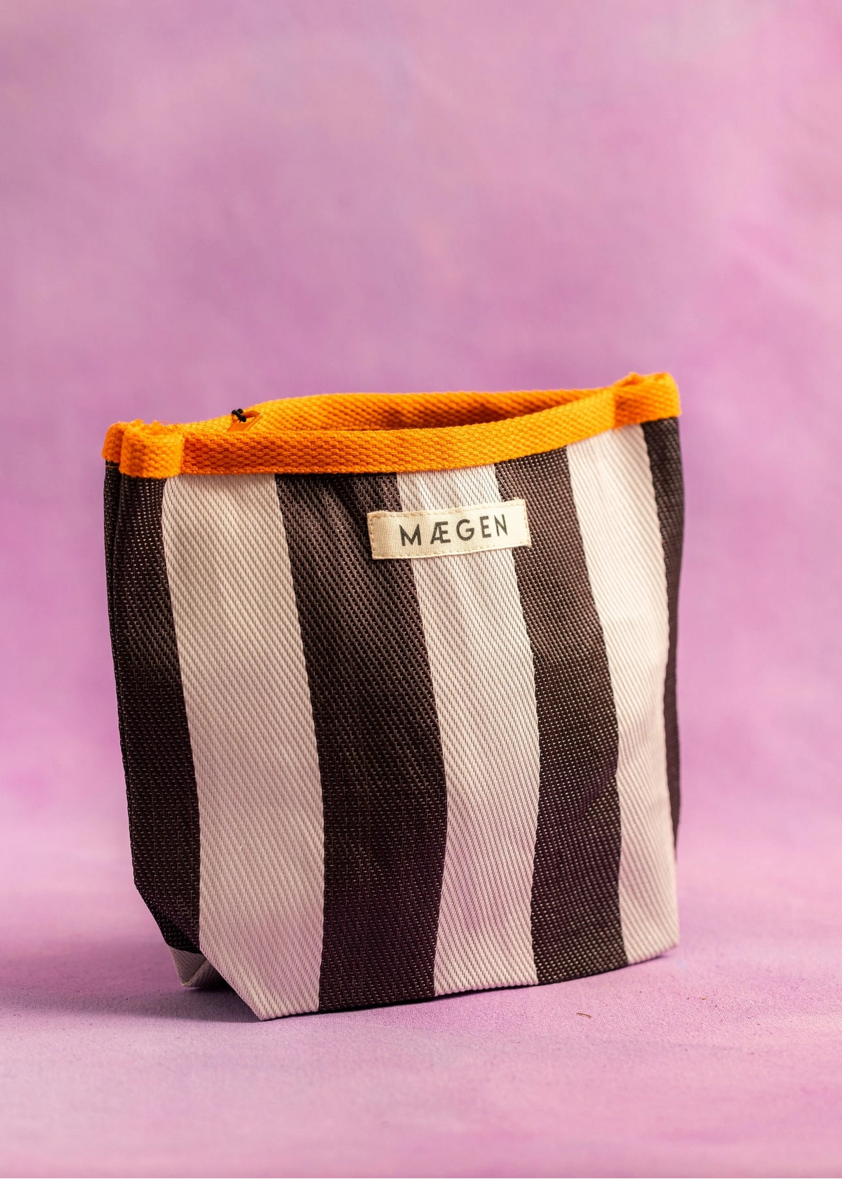 Women’s Orange, white and aubergine, Striped woven pouch for makeup, beach, accessories from Maegan 